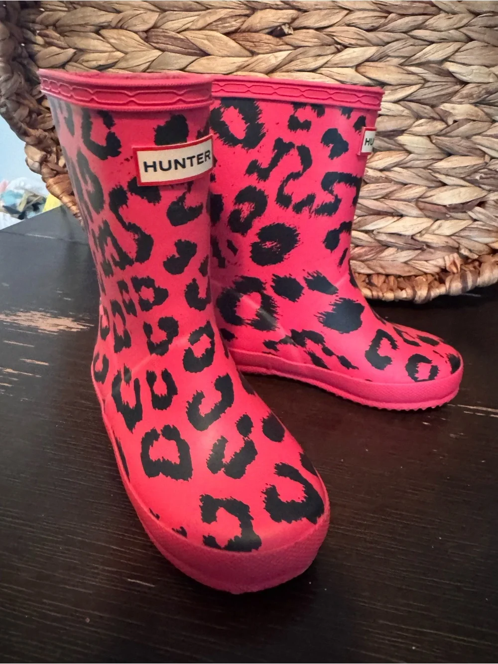 Hunter Kids Pink Leopard Print Rain Boots